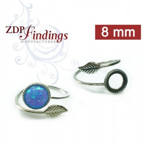8mm Round Ring Base Shiny Sterling silver 925