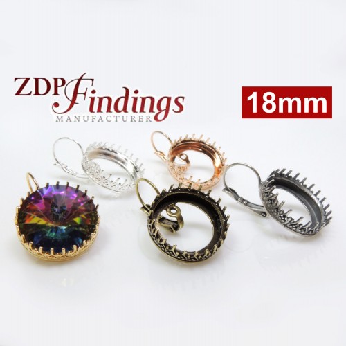 18mm Round Crown Bezel Earrings for European Crystals Rivoli 1122,