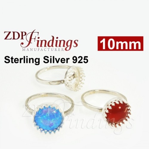 10mm Crown Bezel Sterling Silver 925 Ring