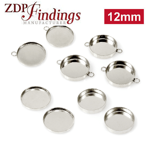12mm Round 925 Sterling silver Bezel Cup Connector