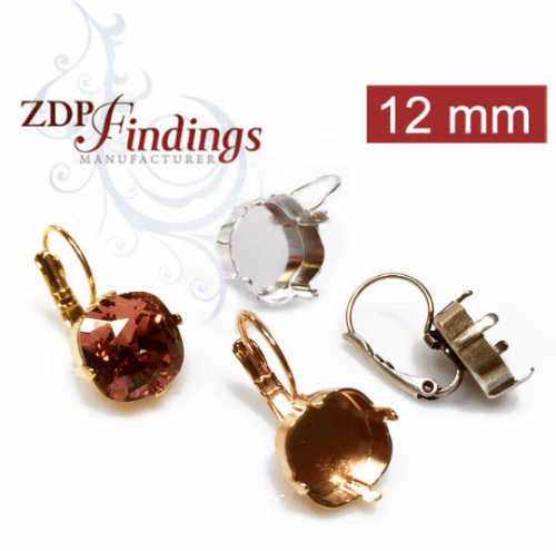 Square 12mm Leverback Earrings Fit European Crystals 4470