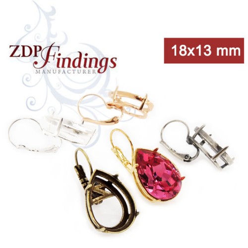 18x13mm Pear Bezel Lever back Earrings for European Crystals 4320 (LBN20V)