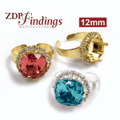 12mm Square Rhinestone Ring with fit European Crystals 4470