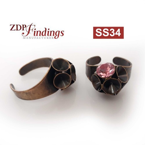 Round Flower Ring Settings For European Crystals SS34-Antique Brass