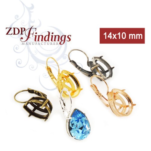 14x10mm Pear Bezel Lever back Earrings for European Crystals 4320  (LBN21V)