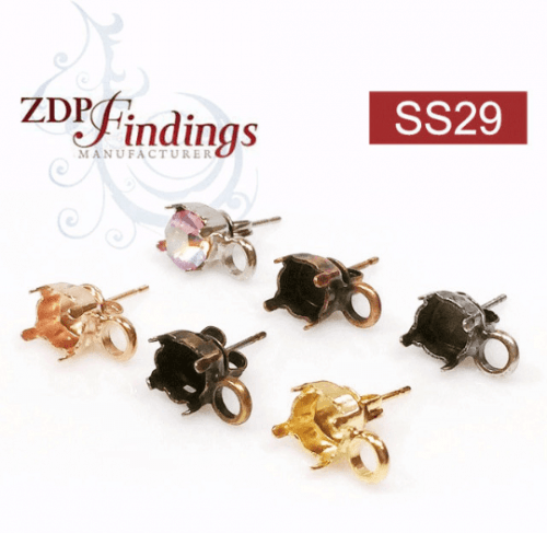 Round ss29 Bezel Post Earrings Fit European Crystals Rivoli 29ss