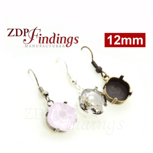 12mm Square Bezel Setting Earrings fit European Crystals 4470