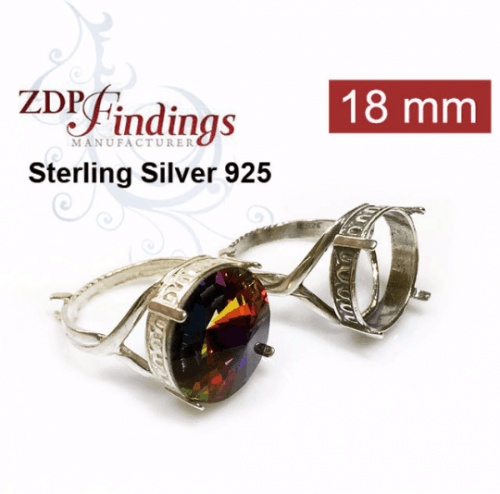 Round 18mm Setting Silver 925 Ring Fit European Crystals 1122