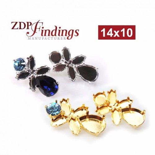 Pear 14x10mm Bezel Earrings fit European Crystals 4320, Navette 4228