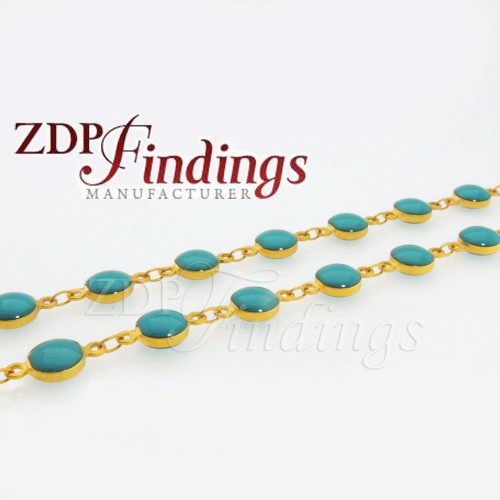  4x10mm Round beads, Turquoise color, Rosary Chain 