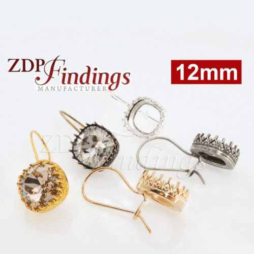 2ps x 12mm European Crystals 4470 Crown Bezel Earring 
