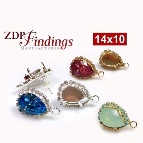 Pear 14x10mm Bezel Rhinestone Earrings Fit European Crystals 4320