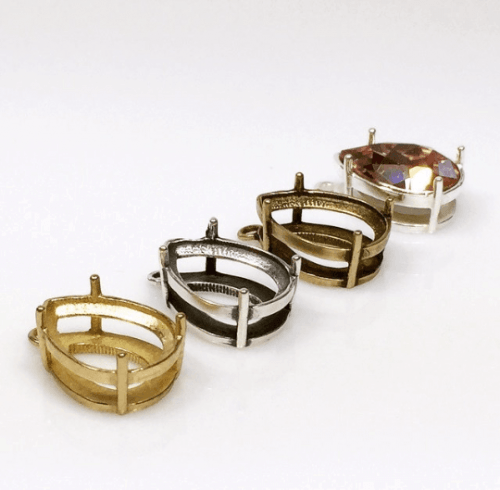 Quality Cast 14x10 mm Pear shape Bezel Tray Pendant Settings fit European Crystals 4320-Shiny Brass