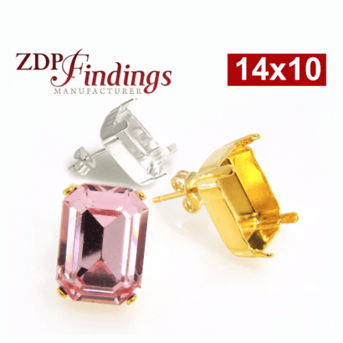 Octagon 14x10mm Post Earrings Fit European Crystals 4610