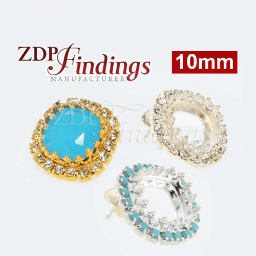 Square 10mm Bezel Rhinestone Earrings fit European Crystals 4470
