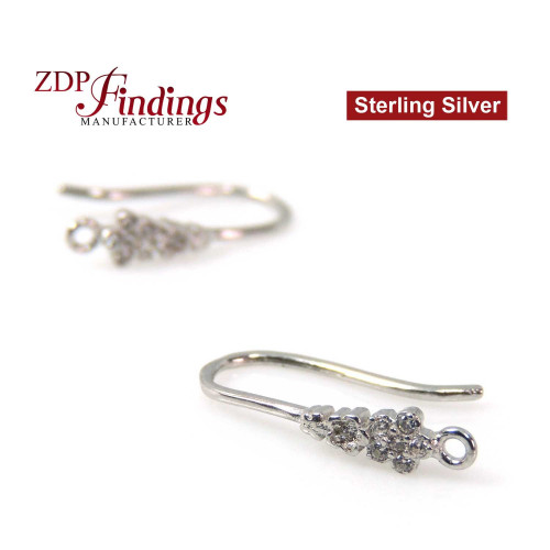 Earring base with CZ Sterling Silver 925 Rhodium plated