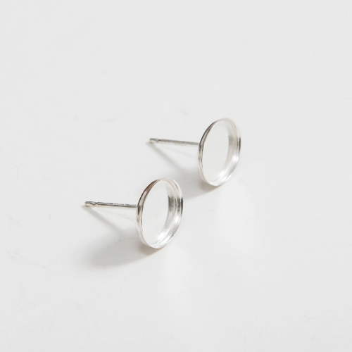 Oval stud bezel cups - 925 Sterling Silver earring posts with earring backs