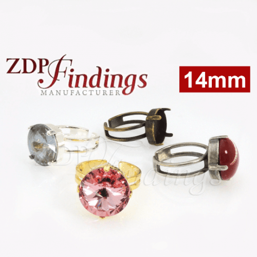 Round Adjustable Ring Bezel Setting fit 14mm European Crystals Rivoli 1122