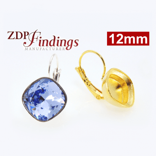 Square 12mm Bezel Earrings For Gluing European Crystals 4470