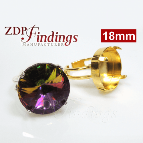 Round Adjustable Ring Bezel Setting fit 18mm European Crystals Rivoli 1122