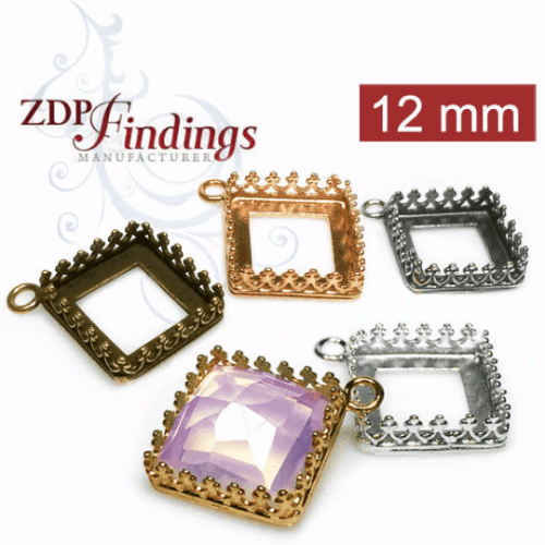  Square 12mm Cast Bezel Pendant For Setting fit European Crystals 4447