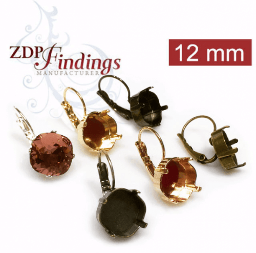 Square 12mm Lever Back Earring Setting Fit European Crystals 4470