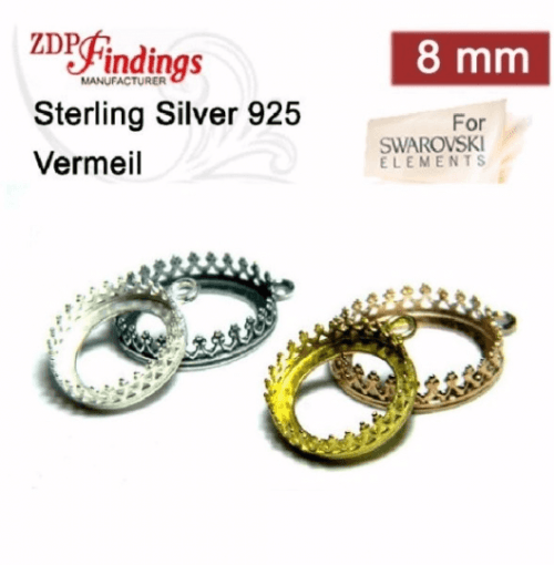 8mm Round 925 Sterling silver Bezel, choose your finish.