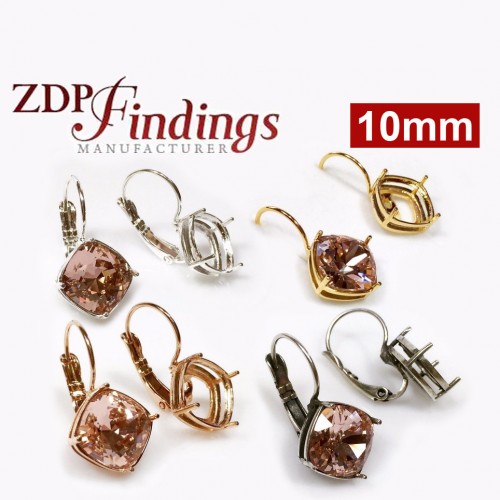 10mm Square Bezel Earrings Fit European Crystals 4470