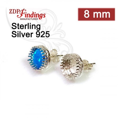 Round 8mm Post Earring, 925 Sterling silver