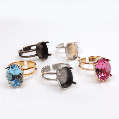 Oval 14x10mm Adjustable Ring For Setting Suitable European Crystals 4120