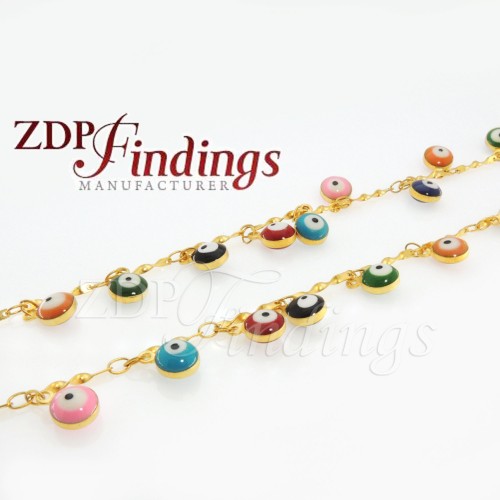 7mm  Eyes Chain, Multi-color round beads