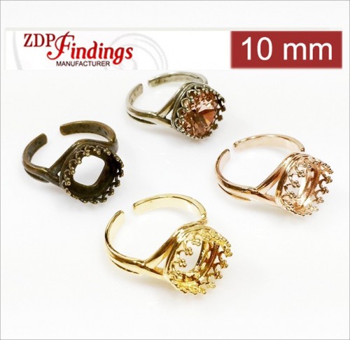 10mm Bezel crowns Ring For Setting European Crystals 4470. Choose your finish