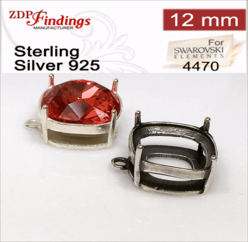 12mm Square (cushion) 925 Sterling silver Bezel, choose your finish.