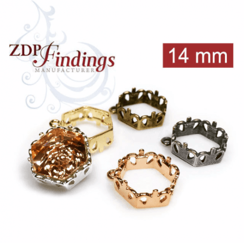 14mm Hexagon Bezel Setting Pendant or Earrings fit European Crystals 4681