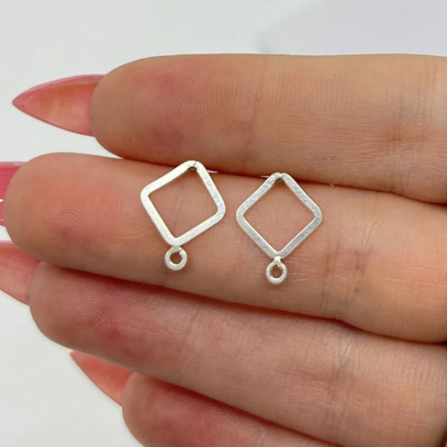 2 pairs x Rhombus Shaped Sterking Silver 925 Post (stud) earring with Loop and ear backs