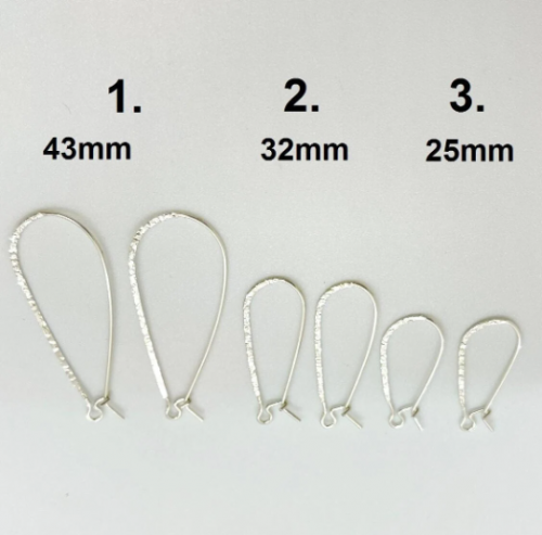 4 pairs (8pcs) x Long Earwires - Sterling Silver 925 Earrings Delicate Textured, Hammered, Choose your size
