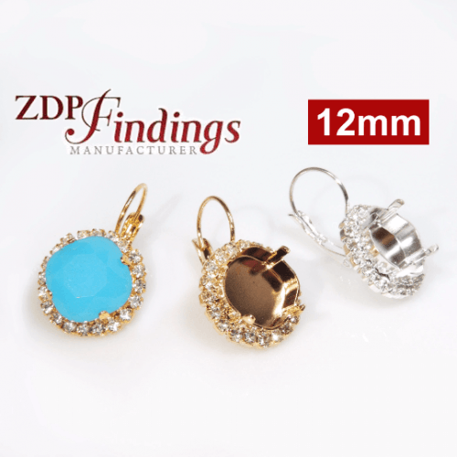 Square 12mm Bezel Setting Earrings w/ Crystal Rhinestones fit European Crystals 4470