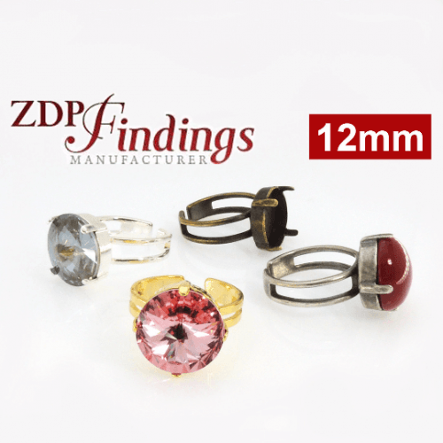 Round 12mm Adjustable Ring Bezel For Setting Suitable European Crystals Rivoli 1122