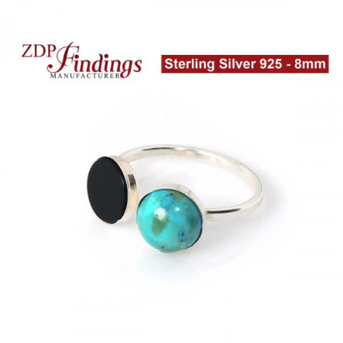 Round Double Bezel Adjustable ring Sterling Silver 925-8mm