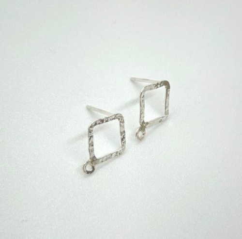 Rhombus Shaped Sterling Silver 925 Quality Post (stud) earring with Loop for Jewelry Making with ear backs