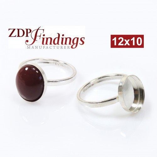 12x10mm Oval Bezel on Ring,  925 Sterling silver. Choose your size.