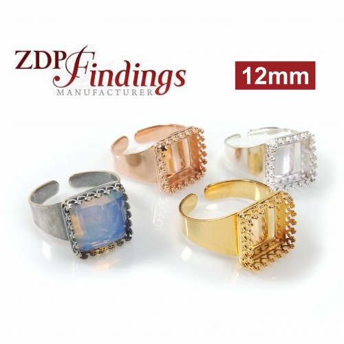 Square 12mm Adjustable Ring Setting Fit European Crystals 4447