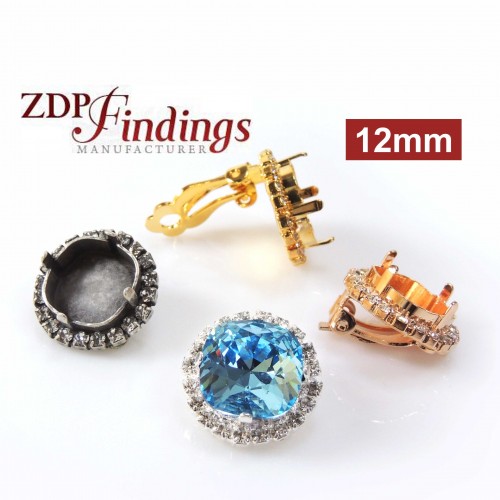 Clip on Earrings 12mm Square Setting fit European Crystals 4470