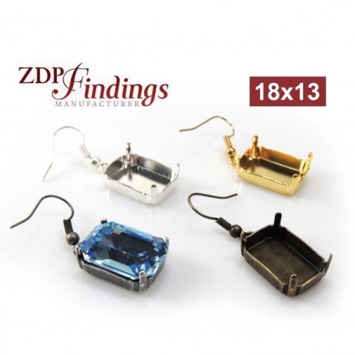 Octagon 18x13mm Bezel Ear Wire Earrings fit European Crystals 4610