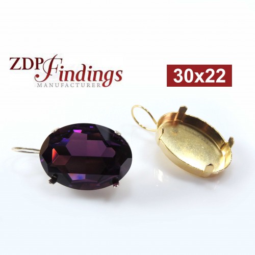 Oval 30x22mm Bezel Kidney Wire Earrings Fit European Crystals 4127
