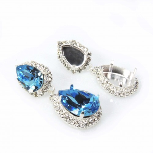Pear 14x10mm / 18x13mm Rhinestone Earrings Fit European Crystals 4320-Shiny Silver-Crystal