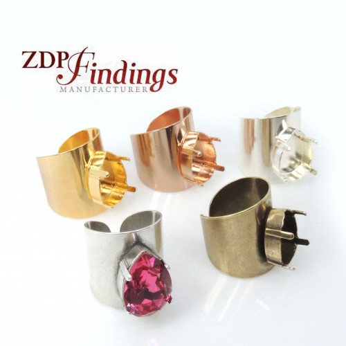 Pear 18x13mm Bezel Ring Setting Fit European Crystals 4320 