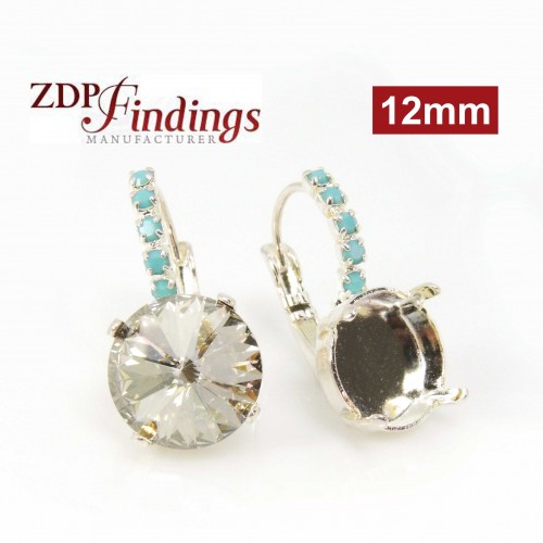 Round 12mm Bezel Turquoise Earring Fit European Crystals 1122
