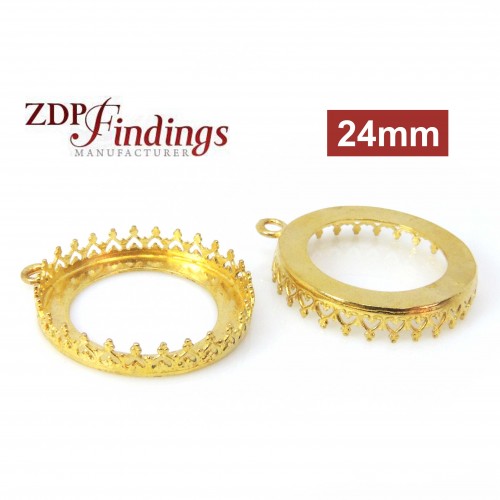 Round 24mm Bezel Shiny Brass Pendant 