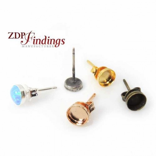 Round 5mm Brass Plated Bezel Earring Post